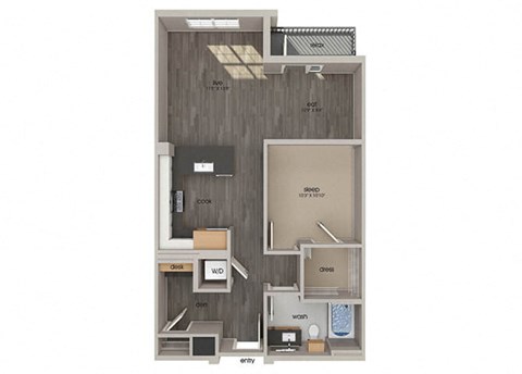 Floor plan for 1 bed, 1 bath, 819 sqft