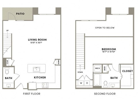 Floor plan for 1 bed, 1 bath, 1197 sqft