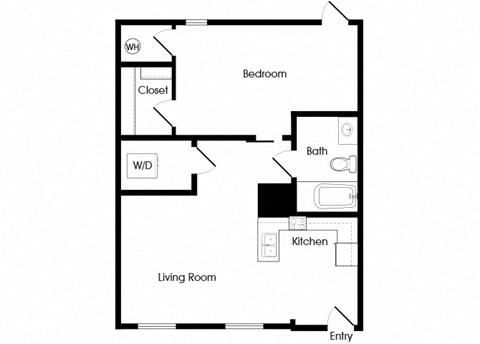 Floor plan for 1 bed, 1 bath, 501 sqft