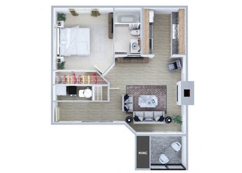 Floor plan for 1 bed, 1 bath, 539 sqft