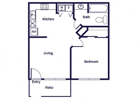 Floor plan for 1 bed, 1 bath, 540 sqft