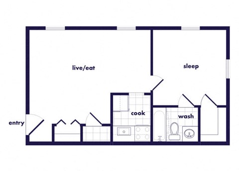 Floor plan for 1 bed, 1 bath, 540 sqft
