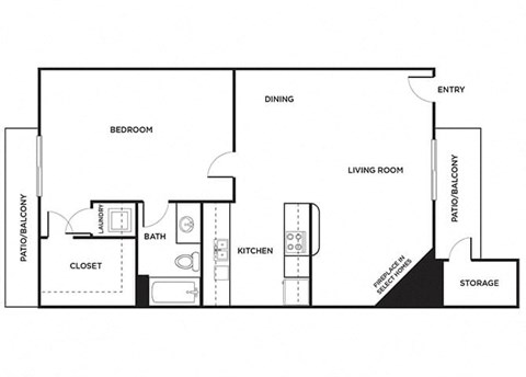 Floor plan for 1 bed, 1 bath, 540 sqft
