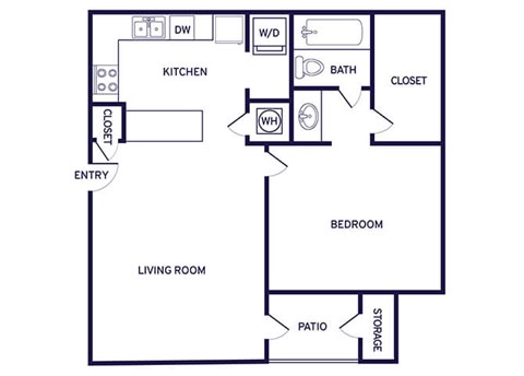 Floor plan for 1 bed, 1 bath, 545 sqft