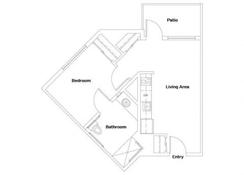Floor plan for 1 bed, 1 bath, 552 sqft