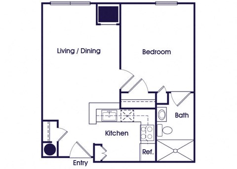 Floor plan for 1 bed, 1 bath, 546 sqft
