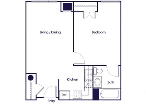 Floor plan for 1 bed, 1 bath, 552 sqft