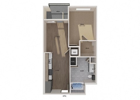 Floor plan for 1 bed, 1 bath, 600 sqft