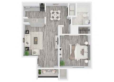 Floor plan for 1 bed, 1 bath, 667 sqft