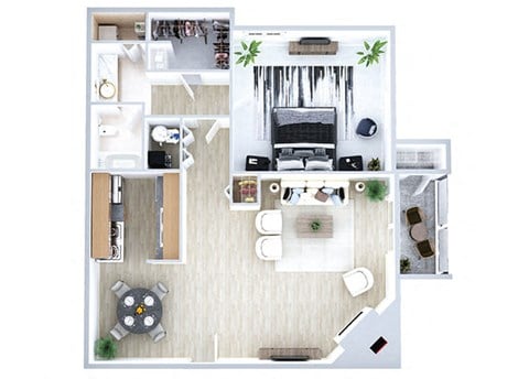 Floor plan for 1 bed, 1 bath, 706 sqft