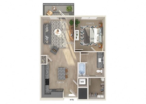 Floor plan for 1 bed, 1 bath, 789 sqft
