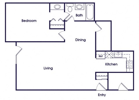 Floor plan for 1 bed, 1 bath, 750 sqft