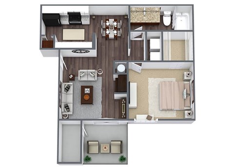 Floor plan for 1 bed, 1 bath, 750 sqft