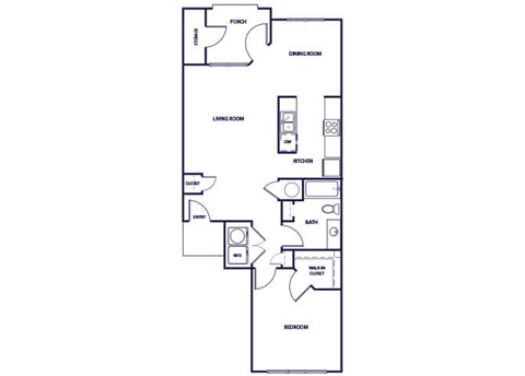 Floor plan for 1 bed, 1 bath, 888 sqft