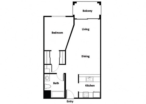 Floor plan for 1 bed, 1 bath, 700 sqft