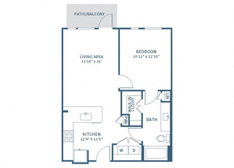 Floor plan for 1 bed, 1 bath, 698 sqft