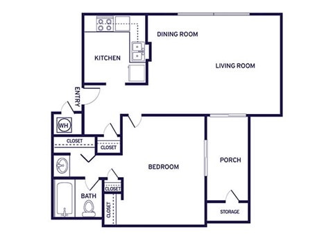Floor plan for 1 bed, 1 bath, 720 sqft
