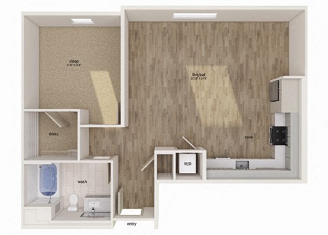 Floor plan for 1 bed, 1 bath, 825 sqft