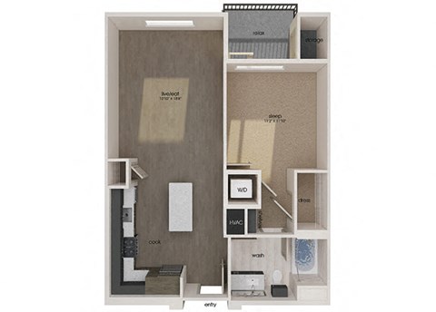 Floor plan for 1 bed, 1 bath, 751 sqft