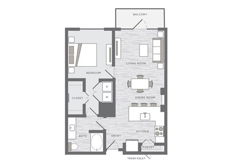 Floor plan for 1 bed, 1 bath, 783 sqft