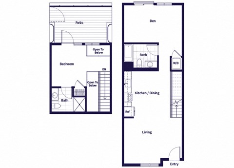 Floor plan for 1 bed, 2 baths, 948 sqft