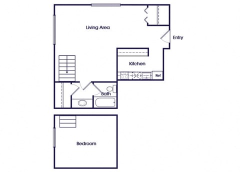 Floor plan for 1 bed, 1 bath, 844 sqft