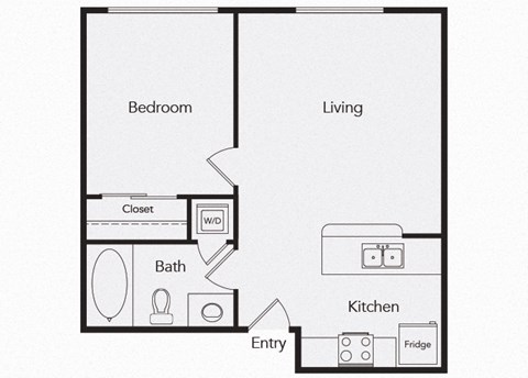 Floor plan for 1 bed, 1 bath, 533 sqft