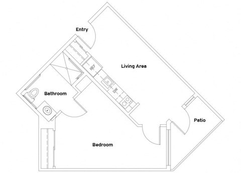 Floor plan for 1 bed, 1 bath