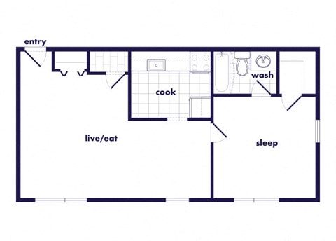 Floor plan for 1 bed, 1 bath, 600 sqft