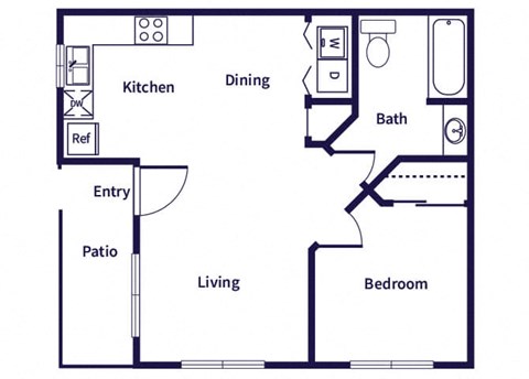 Floor plan for 1 bed, 1 bath, 615 sqft