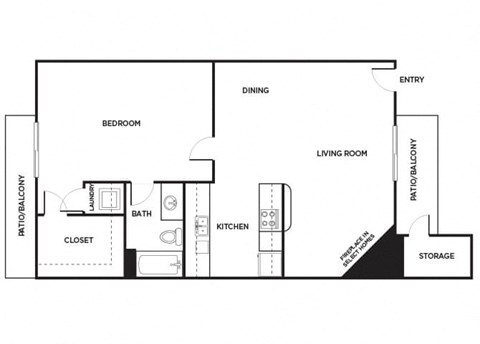 Floor plan for 1 bed, 1 bath, 620 sqft