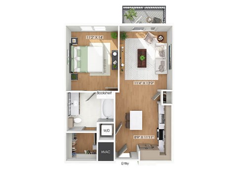 Floor plan for 1 bed, 1 bath, 704 sqft