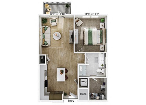 Floor plan for 1 bed, 1 bath, 714 sqft