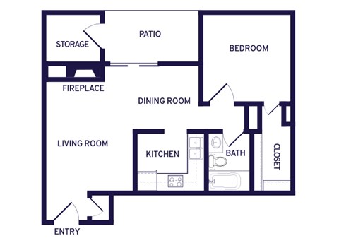 Floor plan for 1 bed, 1 bath, 720 sqft