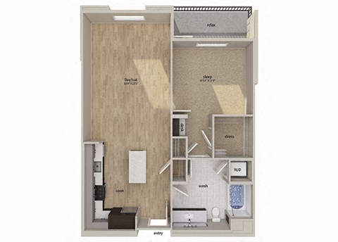 Floor plan for 1 bed, 1 bath, 829 sqft