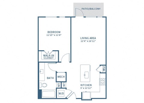 Floor plan for 1 bed, 1 bath, 850 sqft