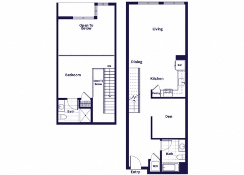 Floor plan for 1 bed, 2 baths, 1026 sqft