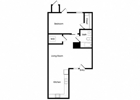 Floor plan for 1 bed, 1 bath, 677 sqft