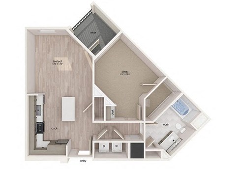 Floor plan for 1 bed, 1 bath, 768 sqft