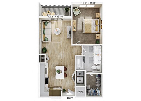 Floor plan for 1 bed, 1 bath, 773 sqft