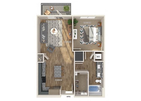 Floor plan for 1 bed, 1 bath, 782 sqft