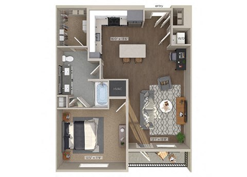 Floor plan for 1 bed, 1 bath, 838 sqft