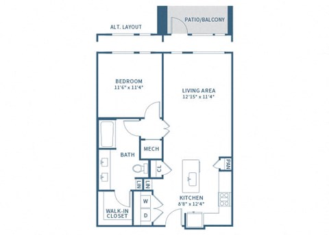 Floor plan for 1 bed, 1 bath, 803 sqft