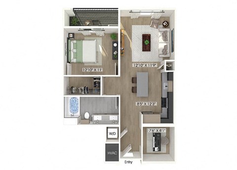 Floor plan for 1 bed, 1 bath