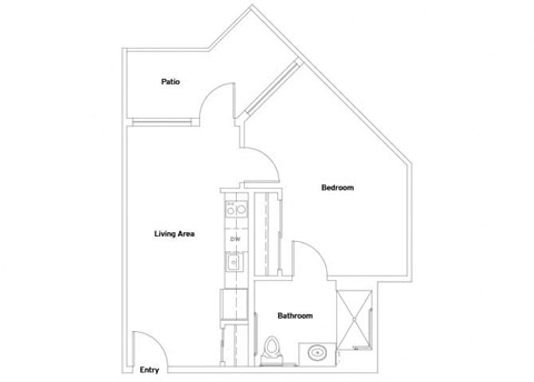 Floor plan for 1 bed, 1 bath, 552 sqft