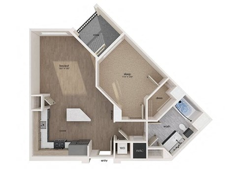 Floor plan for 1 bed, 1 bath, 766 sqft