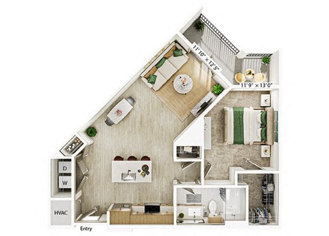 Floor plan for 1 bed, 1 bath, 776 sqft