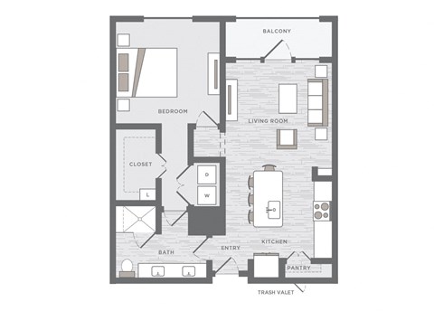 Floor plan for 1 bed, 1 bath, 920 sqft