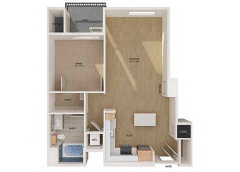 Floor plan for 1 bed, 1 bath, 797 sqft