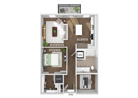 Floor plan for 1 bed, 1 bath, 791 sqft